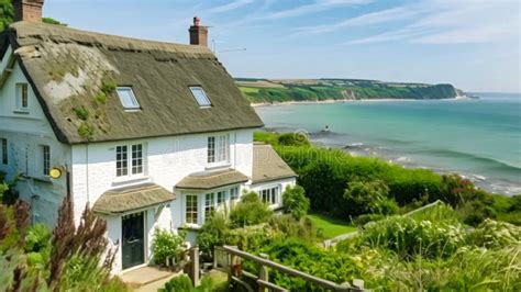 White Coastal Cottage In The English Countryside Style By The Seaside