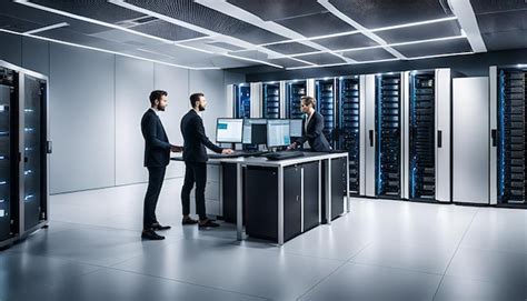 team   professionals configuring network switches   server room