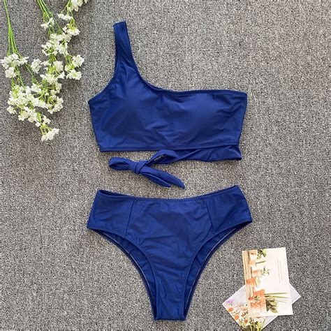 High Quality Single Shoulder Strap High Waisted Bikini Brazilian Set Sexy Swim Wear Women