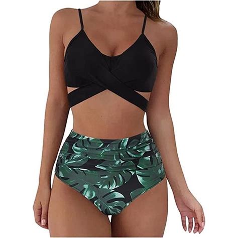 Maillots de Bain Femme Deux Pièces Halter Avant Croix Désign Bikini Top Réglable Bikini Femme 2