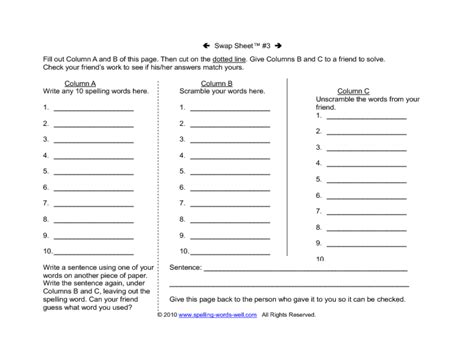 Spelling Swap Sheet 3 Worksheet For 2nd 4th Grade Lesson Planet