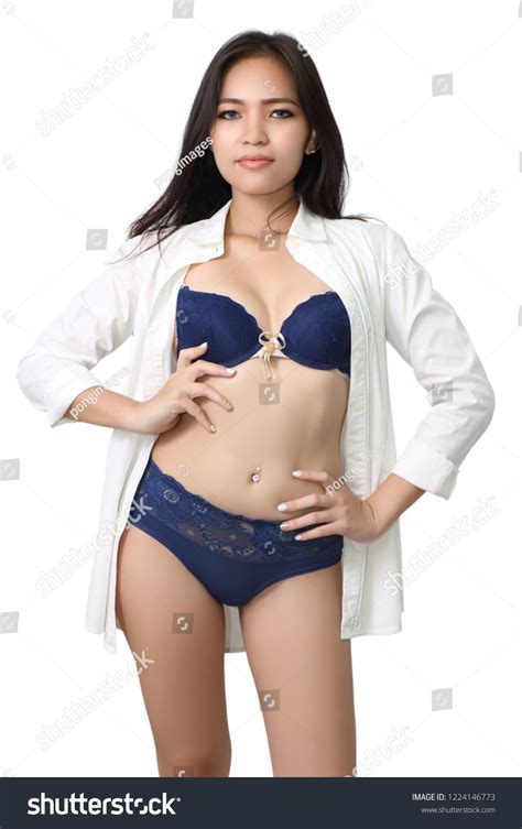 Sexy Asian Woman Blue Bikini White Stock Photo 1224146773 Shutterstock