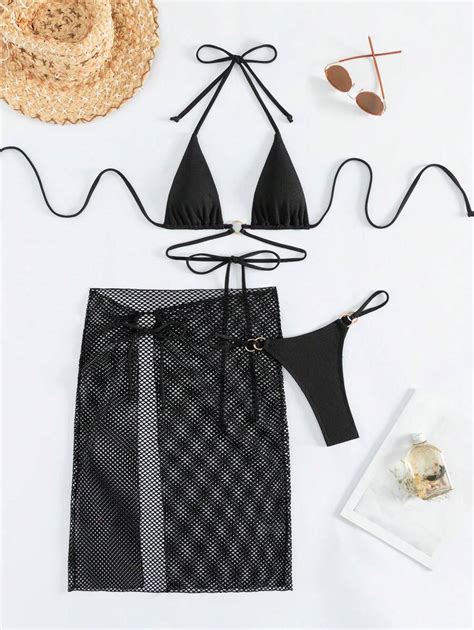 SHEIN Swim BAE Maillot De Bain Bikini Avec Connexion De Bagues Circulaires Fait De Tissu