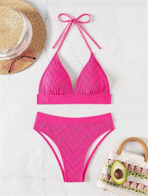 Shein Swim Ensemble De Bikini Sexy Pour Dames De Couleur Unie Avec Bretelle De Cou Parfait Pour