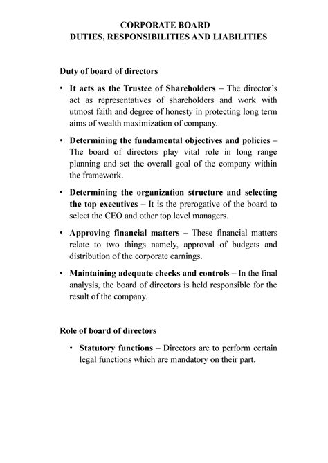 The Directors Handbook Your Duties Responsibilities And Liabilities 18 5