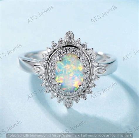 Ct Oval Cut Lab Created Opal Halo Engagement Ring Real