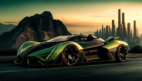 Premium Photo A Green And Black Car With A Mountain In The Background