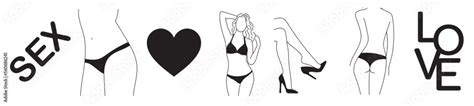 Collection Of Simple Monochrome Erotic Silhouettes Of Nude Women In Lingerie Sexy Legs With