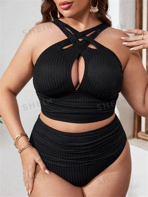 Shein Swim Sxy Plus Crisscross Cut Out Front Bikini Swimsuit Shein Uk