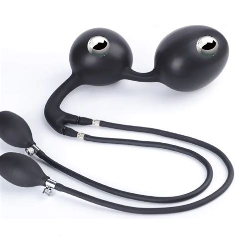 Double Channel Inflation Anal Plug With Steel Beads Anal Dilator Anus Expansion Butt Plug