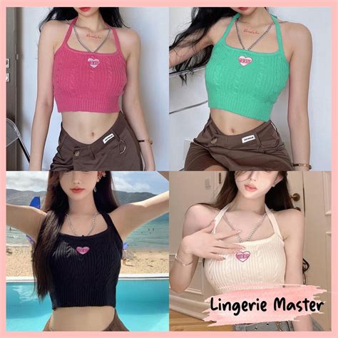 Jual Lingerie Master T Tanktop Croptop Chain Neck Knit Top Korean Rajut Shopee