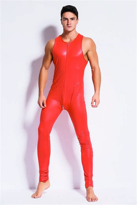 Faux Leather Erotic Leotard Gay Men Sexy Zipper Fetish Latex Clubwear Catsuit Pvc Costumes