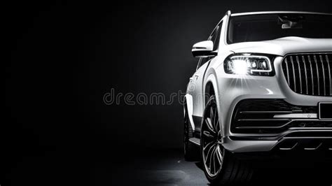 Elegant White Suv With Headlights In Focus Stock Illustration