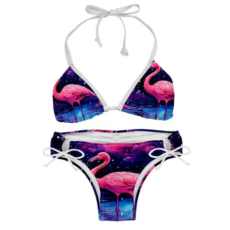 Starry Sky Flamingo Detachable Sponge Adjustable Strap Bikini Set Two Pack Versatile