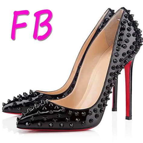 Red Bottom High Heels Studded Spike Rivets High Heels Woman Pointed Nude Pointed Pumps Patent