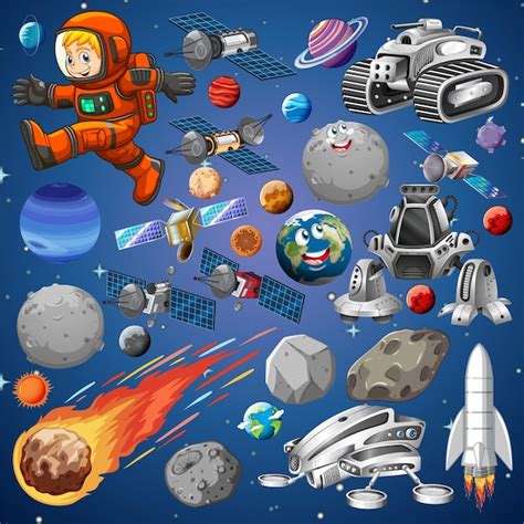 Premium Vector Set Of Space Objects In Space