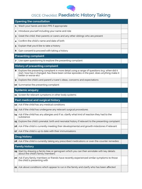 osce checklist paediatric history   caregiver pediatrics