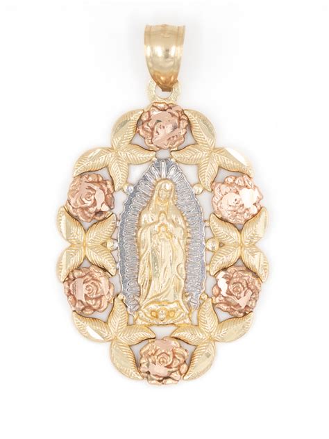 14k Gold Virgen De Guadalupe With Roses Pendant La Rosa Brand