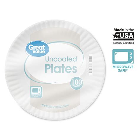 Great Value Uncoated Microwave Safe Disposable Paper Plates 9 In