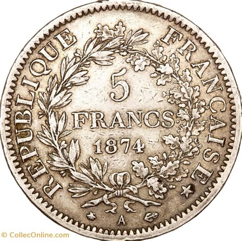 5 Francs Hercule Iiie République 1874 Paris Monnaies Monde