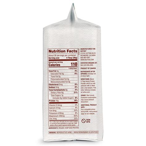 Nutiva Organic Cold Pressed Raw Hemp Seed Protein Powder Peak Protein