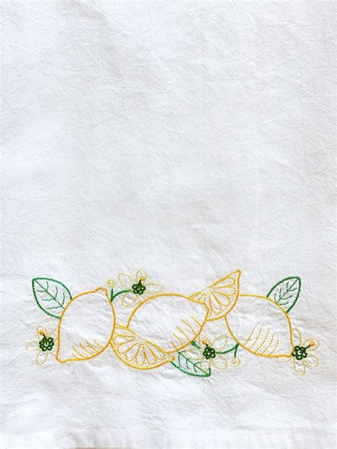 Embroidered Kitchen Towel Vintage Inspired Lemon Towel Dish Towel Tea