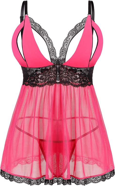 Donnalla Women S Sexy Plus Size Lingerie Split Cup Lace Babydoll Sleepwear Chemise Set Xl Xl