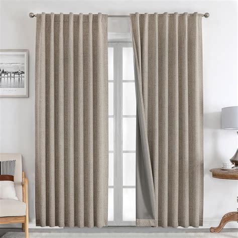 Joydeco Natural Linen Curtains 84 Inch Length 2 Panels Set Burg 100 Blackout Long