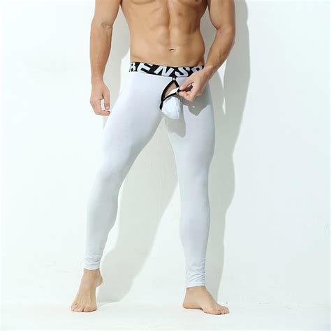 Men Thermal Bottoms Sexy Open Crotch Pouch Lingerie Warm Lounge Pants Base Layer Thermal Pajama