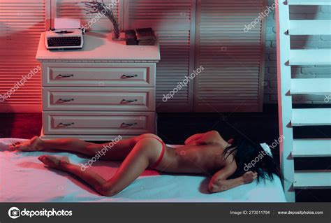 Sexy But Lonely Sexy Naked Woman In Lingerie Lay On Bed First Sexual Experience Sensual Slim