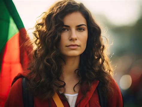 Premium Ai Image A Beautiful Portugal Woman With A Portugal Flag