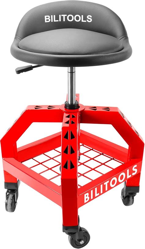 BILITOOLS Adjustable Shop Stool, Rolling Garage Mechanic Stool with Wheels 300LBS Capacity 16 ...