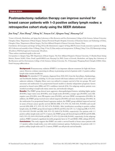 Pdf Postmastectomy Radiation Therapy Can Improve Survival For Breast