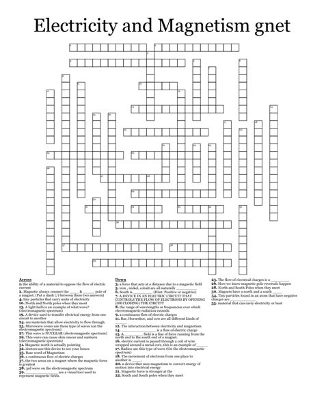 Electricity And Magnetism Gnet Crossword WordMint