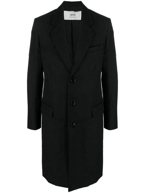 AMI Paris Single Breasted Wool Coat Black MODES