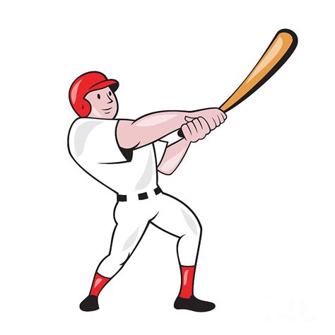 Baseball Player Swinging Bat Cartoon Digital Art By Aloysius Patrimonio