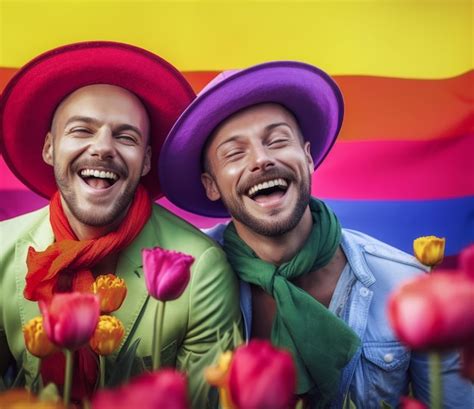 Um Lindo Casal Gay Feliz Cores Do Arco Ris Em Um Campo De Flores Papel De Parede Do M S Do