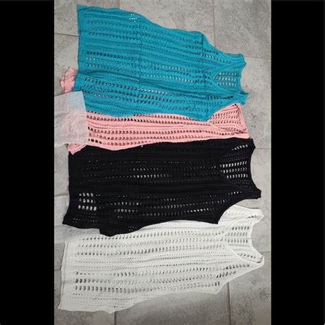 Swim Solid Crochet Bikini Cover Up With Fringe Trim Women Sexy Hollow Tunic Beach Poshmark