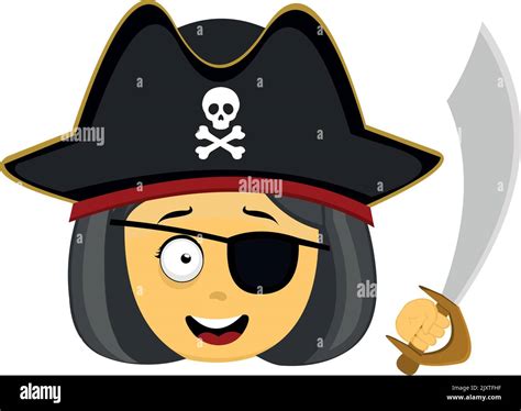 Vektor Illustration Von Emoticon Des Gesichts Einer Cartoon Piratenfrau