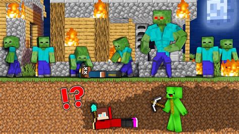 Jj And Mikey Escape Underground From Zombie Apocalypse In Minecraft Maizen Youtube