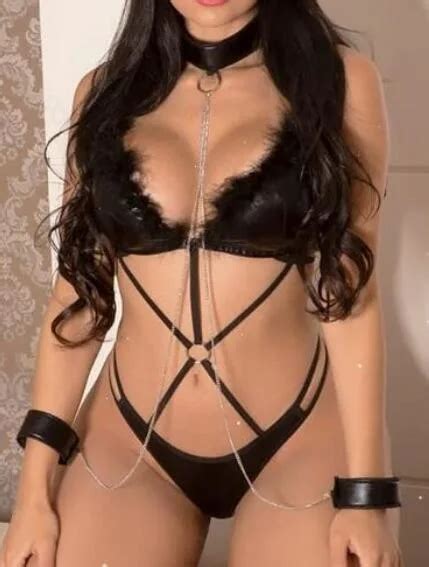 Three Point Bikini Lacquer Leather Plush Suit Erotic Sexy Underwear Lingerie China Underwear