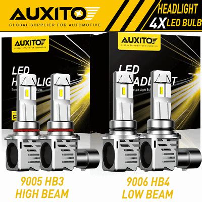 4X AUXITO 9005 9006 LED Headlight Kit 48000LM Bulb High Low Beam 6500K