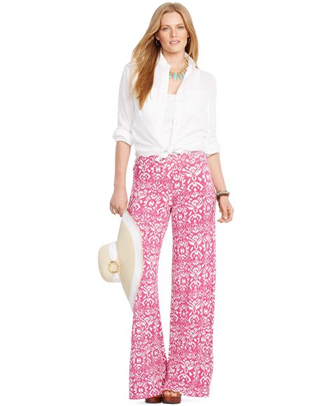 Lauren By Ralph Lauren Plus Size Ikat Print Wide Leg Pants In Pink Lyst