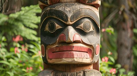 Totem Pole Outside Native Lodge At Kitsumkalum Provincial Park Background Native Lodge