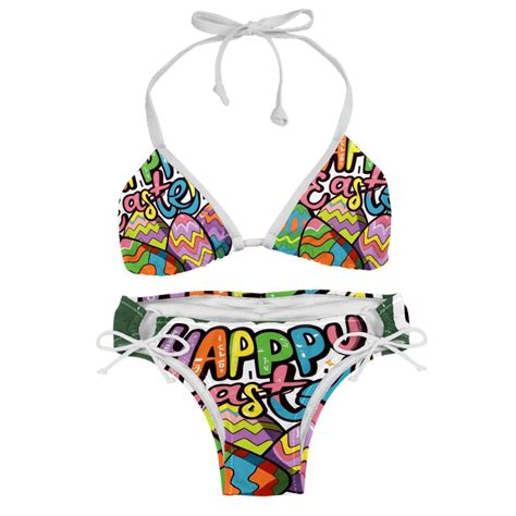 Easter Font Detachable Sponge Adjustable Strap Bikini Set Two Pack Beach Pool Scenes Bikinis