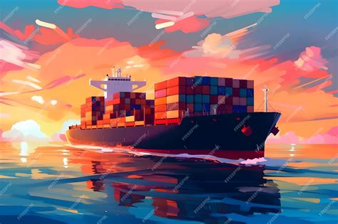 Premium Photo A Painting Of A Container Ship