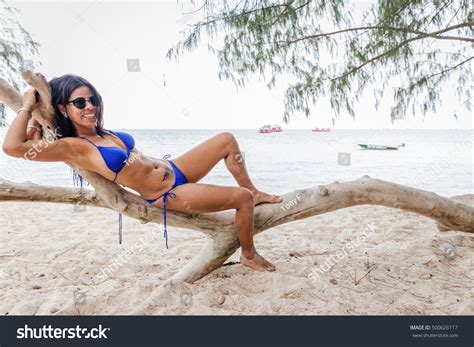 Sexy Tattooed Asian Woman Blue Bikini Stock Photo Shutterstock