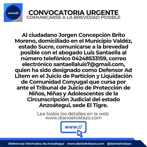Convocatoria Urgente Al Ciudadano Jorgen Concepción Brito Moreno