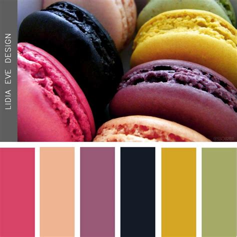 An Assortment Of Different Colored Macaroons In A Color Palette With