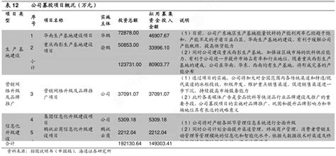 公司募投项目概况（万元）行行查行业研究数据库